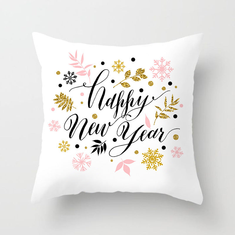 HKM-997459 Christmas Santa Cartoon Digital Printed Sofa Pillow Cover - 45x45 cm Polyester Peach Skin Cushion
