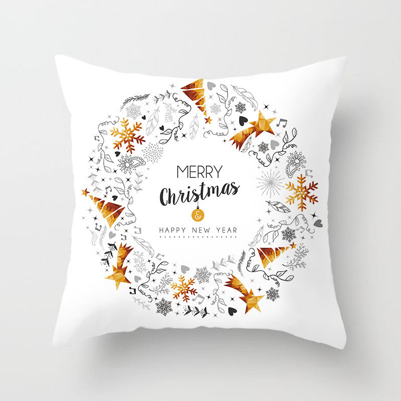 HKM-997459 Christmas Santa Cartoon Digital Printed Sofa Pillow Cover - 45x45 cm Polyester Peach Skin Cushion