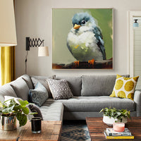 HKM-997587 Hand Painted Kawaii Bird Oil Canvas Art for Living Room and Children's Decor