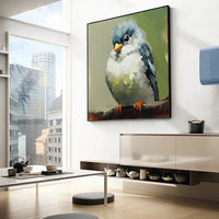 HKM-997587 Hand Painted Kawaii Bird Oil Canvas Art for Living Room and Children's Decor