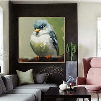 HKM-997587 Hand Painted Kawaii Bird Oil Canvas Art for Living Room and Children's Decor