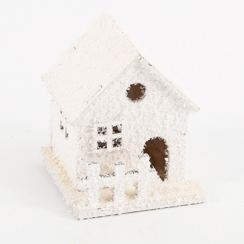 HKM-997779 Wooden Christmas Snowflake House Lighting Ornament - Miniature Decor in Three Styles