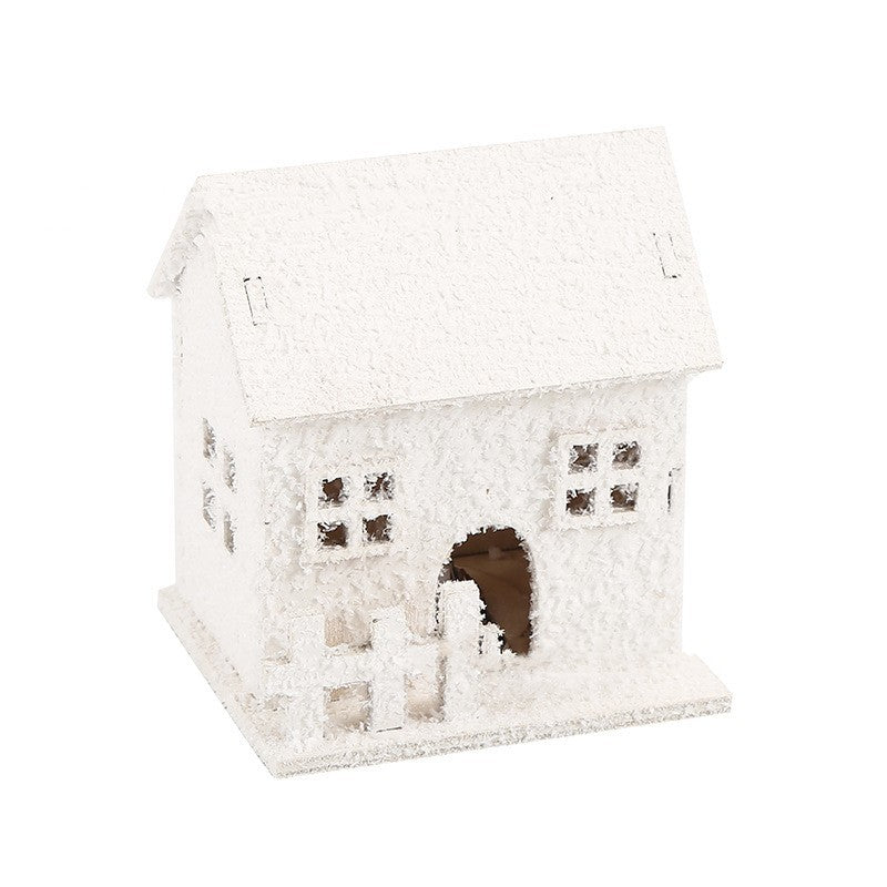 HKM-997779 Wooden Christmas Snowflake House Lighting Ornament - Miniature Decor in Three Styles