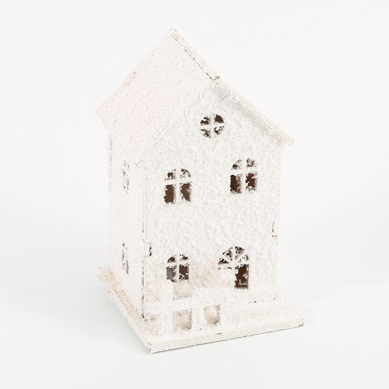 HKM-997779 Wooden Christmas Snowflake House Lighting Ornament - Miniature Decor in Three Styles