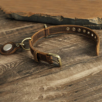 HKM-997843 Retro Double-Sided Cowhide Dog Collar - Handmade, Anti-Lost Tracking with Lanyard