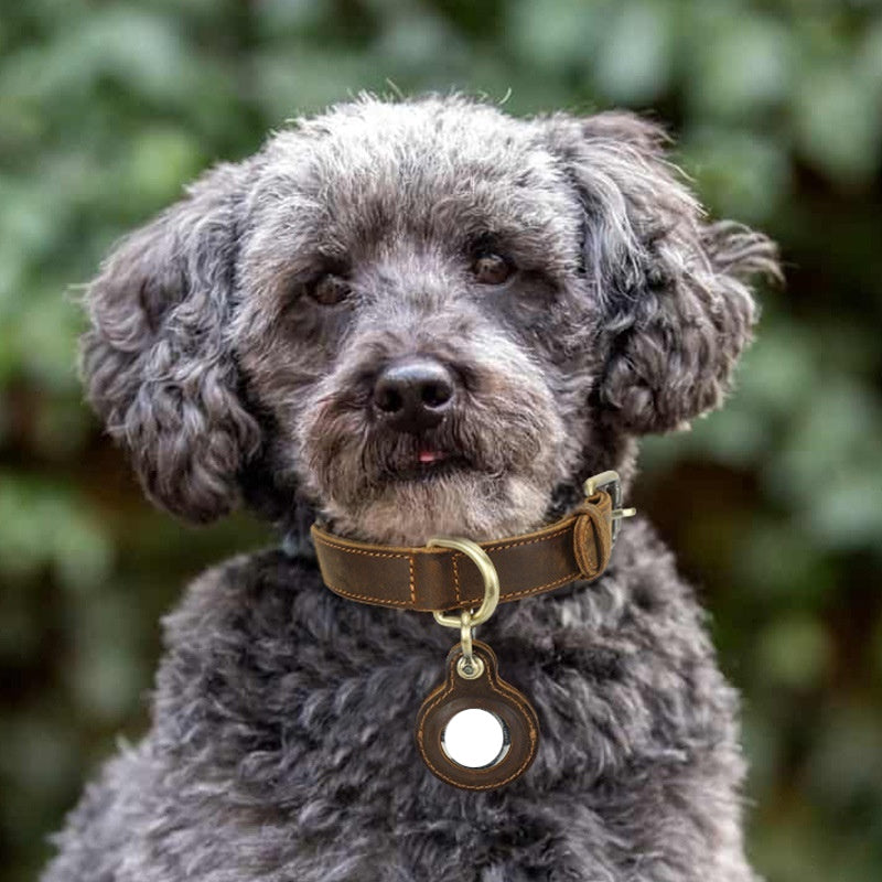 HKM-997843 Retro Double-Sided Cowhide Dog Collar - Handmade, Anti-Lost Tracking with Lanyard