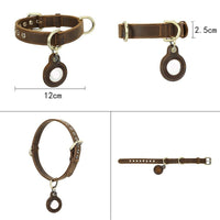 HKM-997843 Retro Double-Sided Cowhide Dog Collar - Handmade, Anti-Lost Tracking with Lanyard