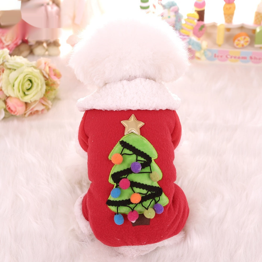 HKM-998227 Fleece-Lined Cotton-Padded Pet Coat for Autumn and Winter with Christmas Tree Design