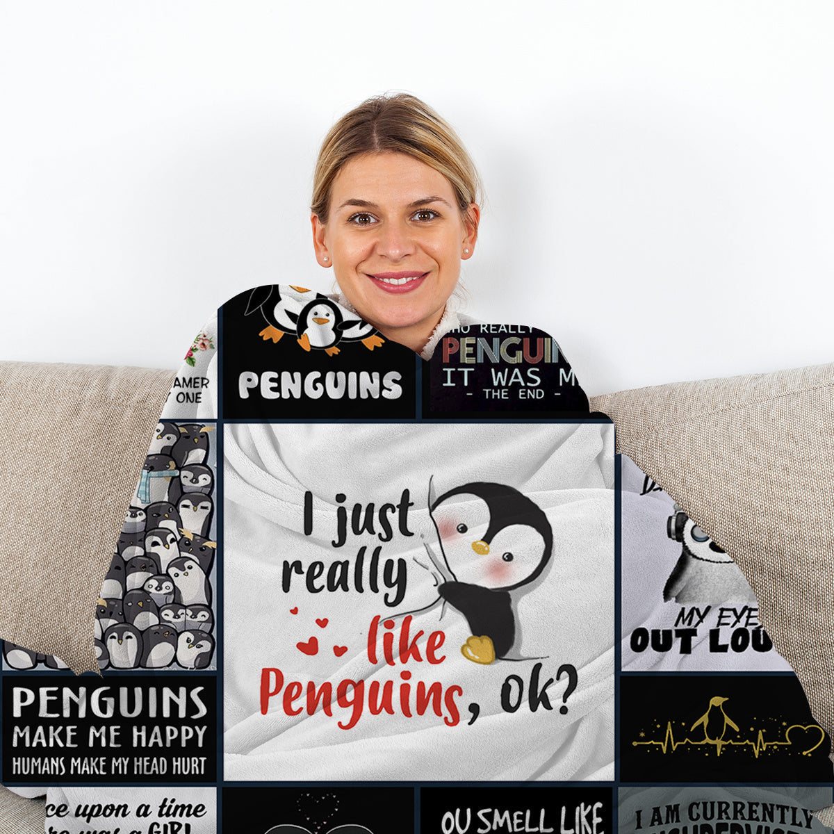 HKM-998483 Soft Flannel Penguin Pattern Throw Blanket for Indoor and Outdoor Use, Various Sizes Available