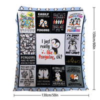 HKM-998483 Soft Flannel Penguin Pattern Throw Blanket for Indoor and Outdoor Use, Various Sizes Available
