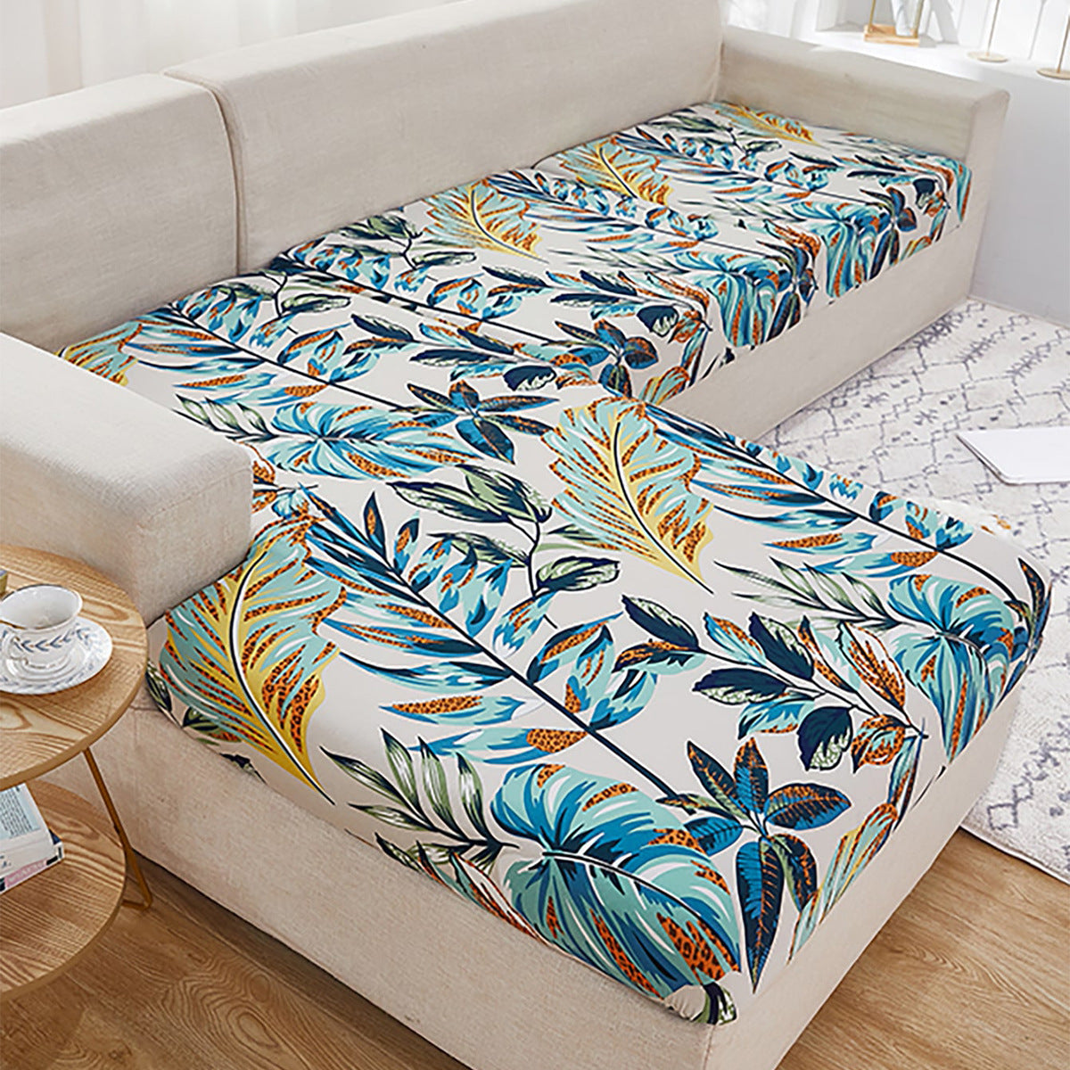 HKM-998547 Rainforest Leaves Stretch Sofa Seat Cover - Dustproof & Modern Design in Multiple Sizes
