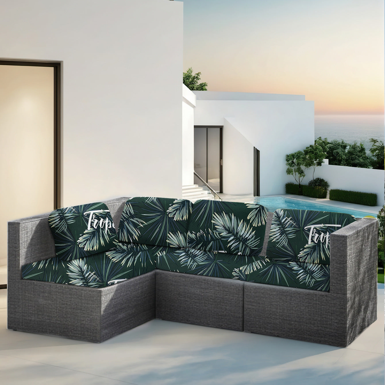 HKM-998547 Rainforest Leaves Stretch Sofa Seat Cover - Dustproof & Modern Design in Multiple Sizes