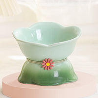 HKM-998675 Ceramic Flower Gradient Cat Bowl - 250ml Capacity in Various Colors