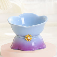 HKM-998675 Ceramic Flower Gradient Cat Bowl - 250ml Capacity in Various Colors