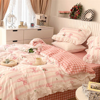 HKM-998803 French Blue Rose Cotton 4-Piece Lace Twill Bedding Set for Various Bed Sizes