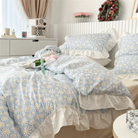 HKM-998803 French Blue Rose Cotton 4-Piece Lace Twill Bedding Set for Various Bed Sizes