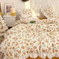 HKM-998803 French Blue Rose Cotton 4-Piece Lace Twill Bedding Set for Various Bed Sizes
