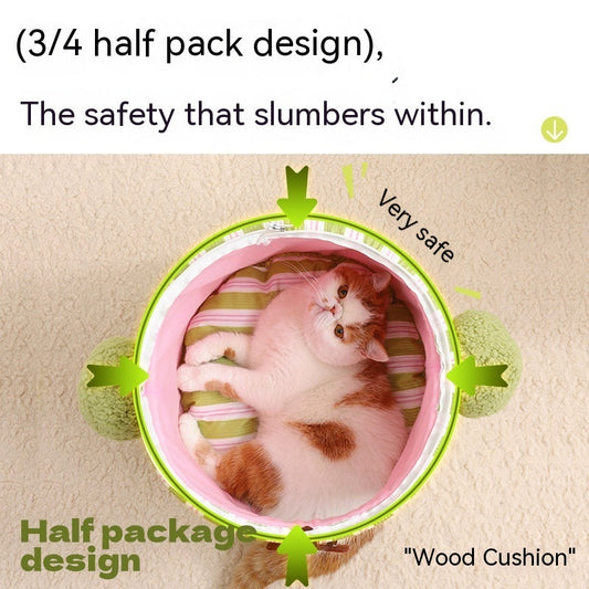 HKM-998931 Three-Dimensional Closed Cat Nest in Green and Orange Cauliflower Design