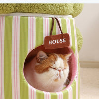 HKM-998931 Three-Dimensional Closed Cat Nest in Green and Orange Cauliflower Design