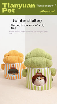 HKM-998931 Three-Dimensional Closed Cat Nest in Green and Orange Cauliflower Design