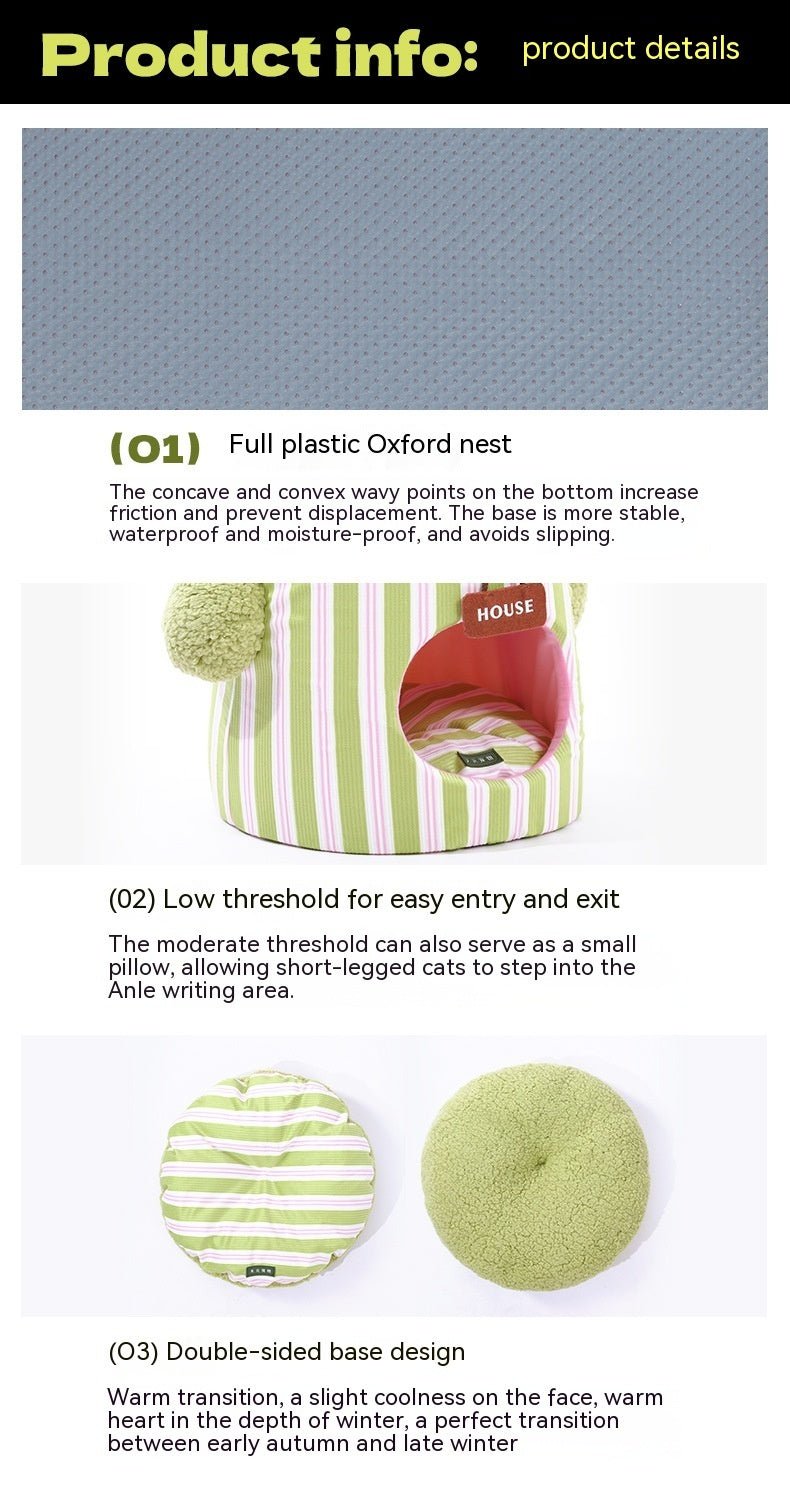 HKM-998931 Three-Dimensional Closed Cat Nest in Green and Orange Cauliflower Design