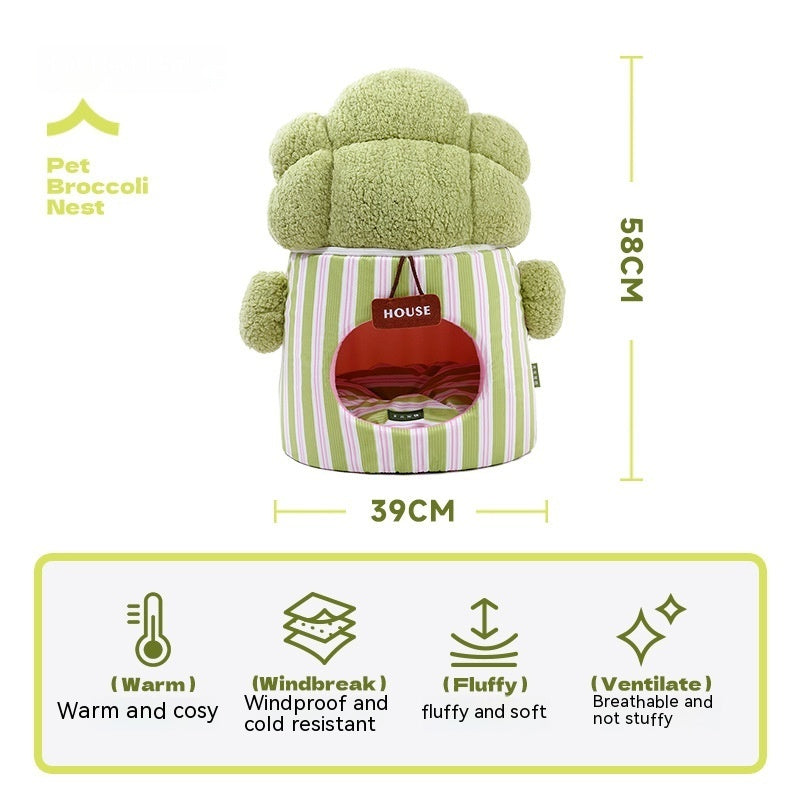 HKM-998931 Three-Dimensional Closed Cat Nest in Green and Orange Cauliflower Design