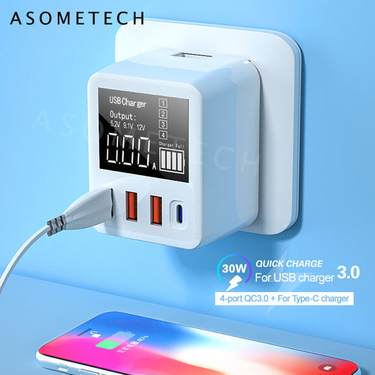 HKM-999059 4-Port USB Travel Charger with LED Display for International Use