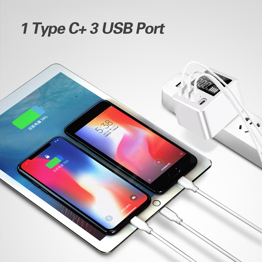 HKM-999059 4-Port USB Travel Charger with LED Display for International Use