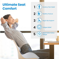 HKM-999187 Memory Foam Seat Cushion for Sciatica Pain Relief - Ergonomic, Non-Slip, Machine Washable Cover - Ideal for Home, Office, Car, Wheelchair, Airplane