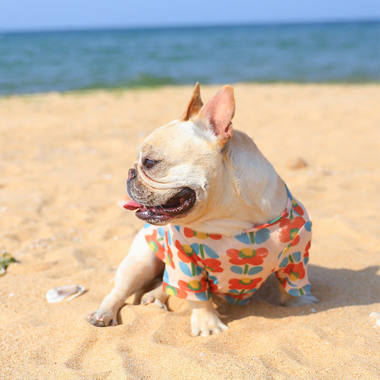 HKM-999251 Lightweight Summer Mesh Pet Clothing for Sun Protection in Floral Designs