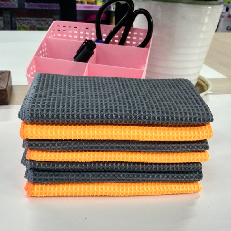 HKM-999379 Microfiber Car Wash Towel - Ultra Absorbent Wafer Style, Soft and Scratch-Free, 40x40cm, Orange/Gray