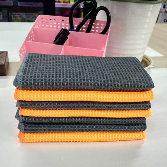 HKM-999379 Microfiber Car Wash Towel - Ultra Absorbent Wafer Style, Soft and Scratch-Free, 40x40cm, Orange/Gray