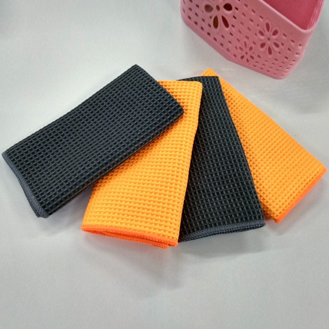 HKM-999379 Microfiber Car Wash Towel - Ultra Absorbent Wafer Style, Soft and Scratch-Free, 40x40cm, Orange/Gray