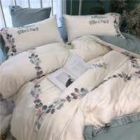 HKM-999571 Silky Soft Embroidered Quilt Bedding Set with Floral and Plant Patterns, Available in Multiple Sizes