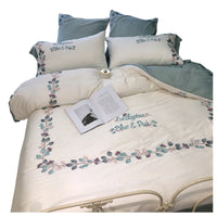 HKM-999571 Silky Soft Embroidered Quilt Bedding Set with Floral and Plant Patterns, Available in Multiple Sizes