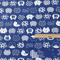HKM-999635 Blue Bottom Japanese Style Cotton Twill Fabric - Shiba Inu and Cat Design for Bedding, Bags, and More