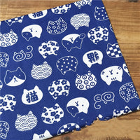 HKM-999635 Blue Bottom Japanese Style Cotton Twill Fabric - Shiba Inu and Cat Design for Bedding, Bags, and More