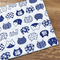 HKM-999635 Blue Bottom Japanese Style Cotton Twill Fabric - Shiba Inu and Cat Design for Bedding, Bags, and More