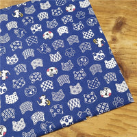 HKM-999635 Blue Bottom Japanese Style Cotton Twill Fabric - Shiba Inu and Cat Design for Bedding, Bags, and More