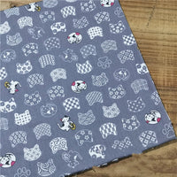 HKM-999635 Blue Bottom Japanese Style Cotton Twill Fabric - Shiba Inu and Cat Design for Bedding, Bags, and More