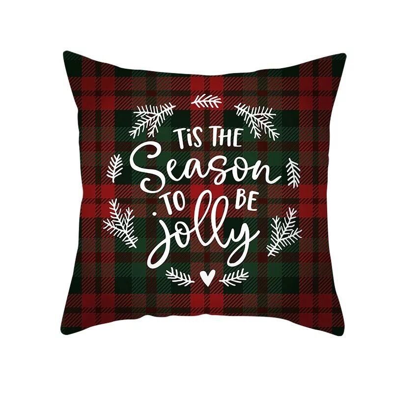 HKM-999699 Classic Red Plaid Christmas Pillow Cover for Home Decor, 45x45cm Polyester Cushion Case
