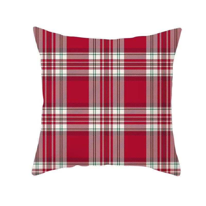 HKM-999699 Classic Red Plaid Christmas Pillow Cover for Home Decor, 45x45cm Polyester Cushion Case