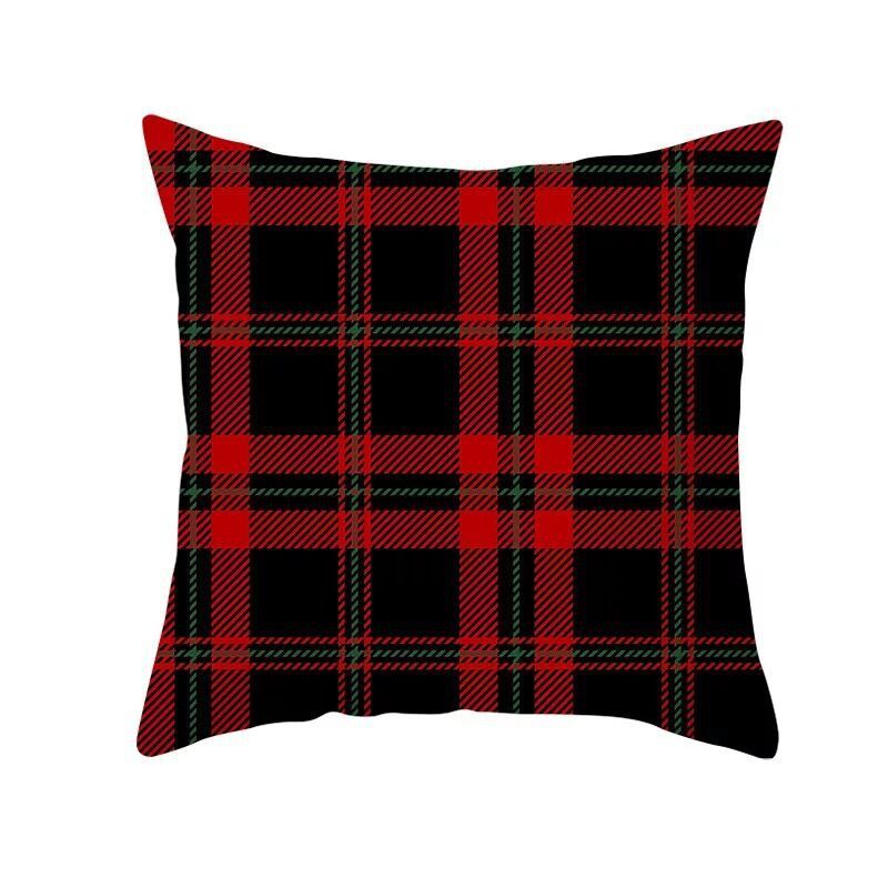 HKM-999699 Classic Red Plaid Christmas Pillow Cover for Home Decor, 45x45cm Polyester Cushion Case