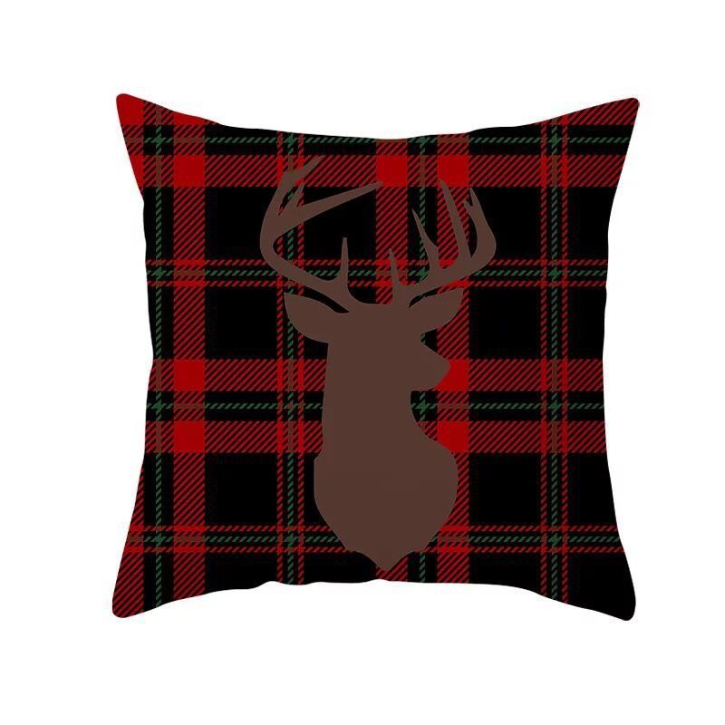 HKM-999699 Classic Red Plaid Christmas Pillow Cover for Home Decor, 45x45cm Polyester Cushion Case