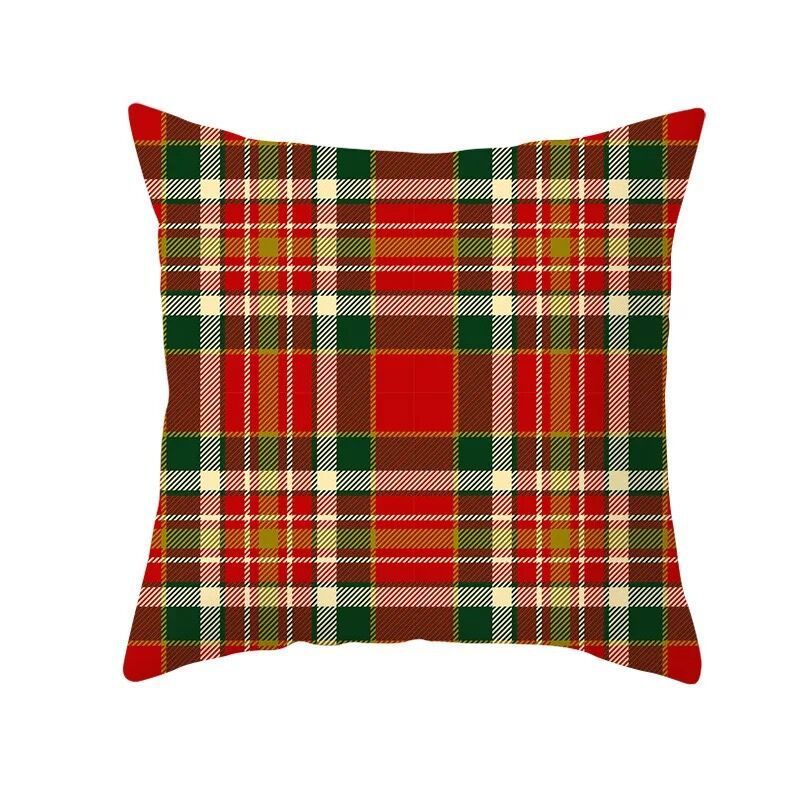 HKM-999699 Classic Red Plaid Christmas Pillow Cover for Home Decor, 45x45cm Polyester Cushion Case