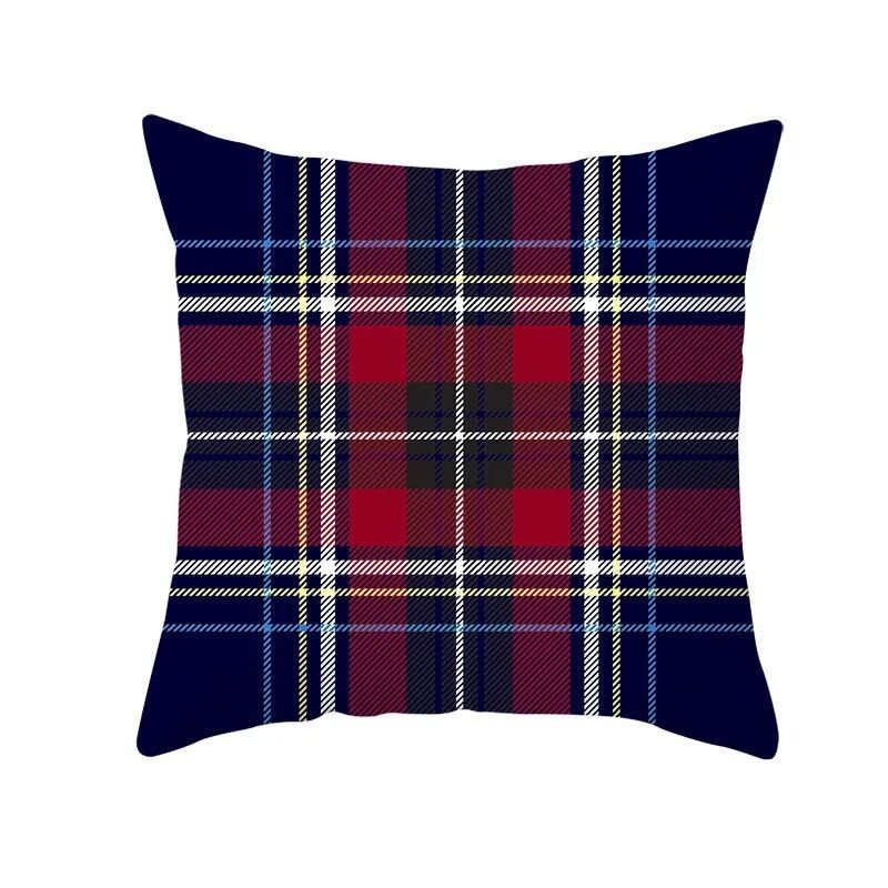HKM-999699 Classic Red Plaid Christmas Pillow Cover for Home Decor, 45x45cm Polyester Cushion Case