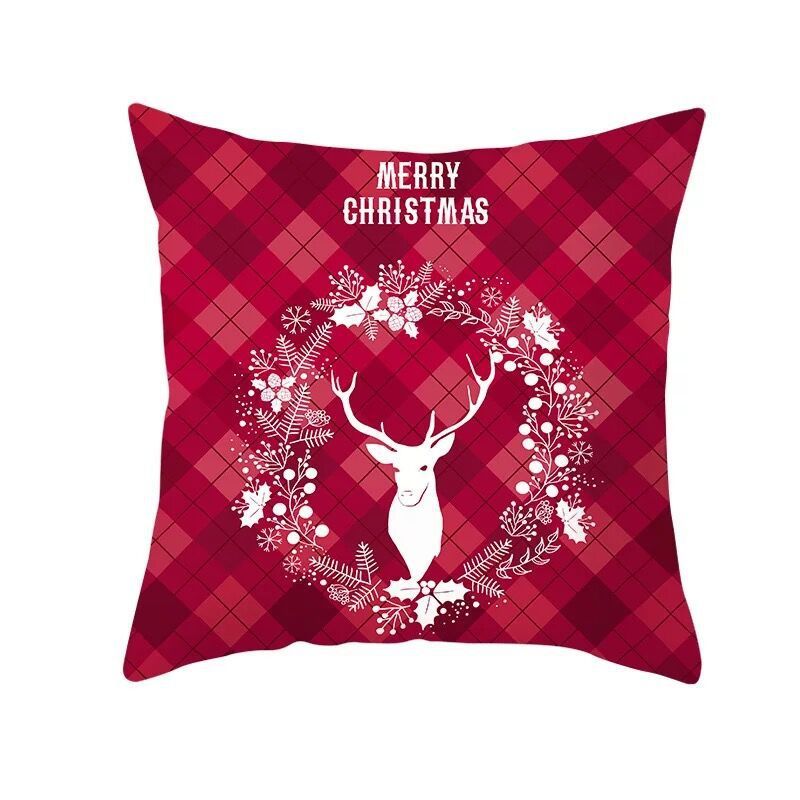 HKM-999699 Classic Red Plaid Christmas Pillow Cover for Home Decor, 45x45cm Polyester Cushion Case