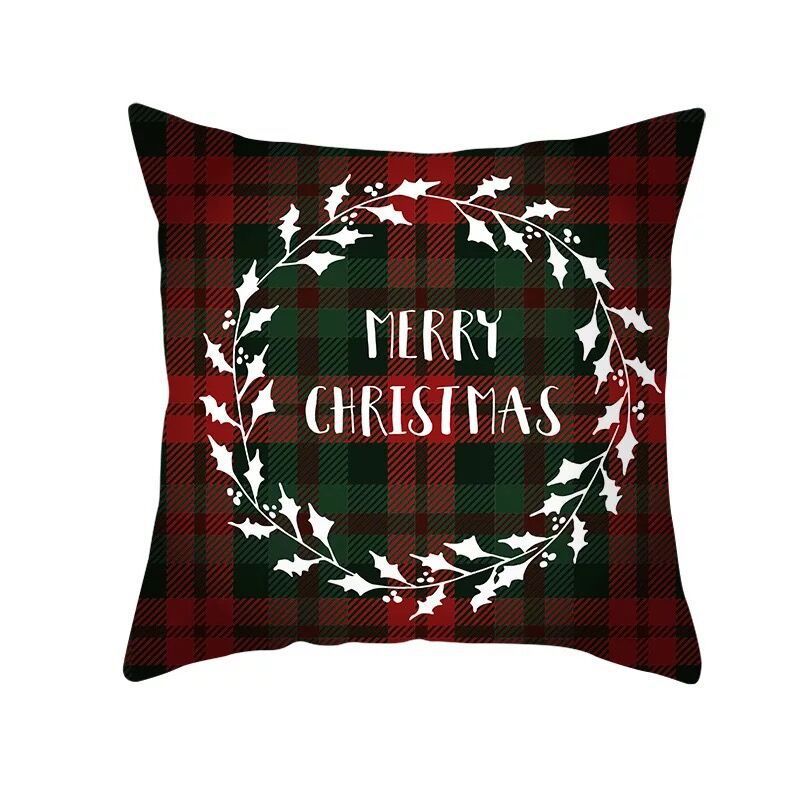 HKM-999699 Classic Red Plaid Christmas Pillow Cover for Home Decor, 45x45cm Polyester Cushion Case