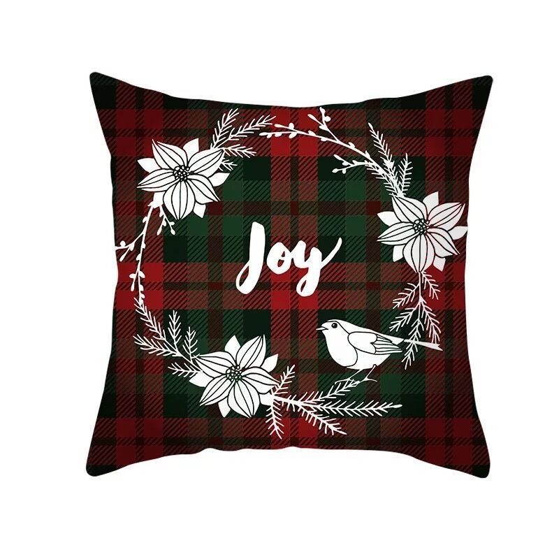 HKM-999699 Classic Red Plaid Christmas Pillow Cover for Home Decor, 45x45cm Polyester Cushion Case