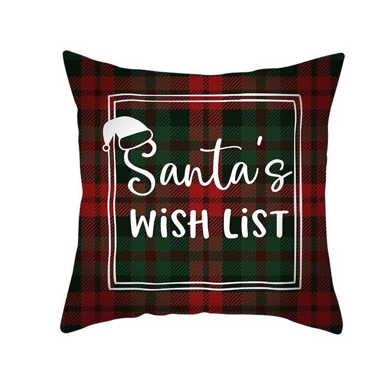 HKM-999699 Classic Red Plaid Christmas Pillow Cover for Home Decor, 45x45cm Polyester Cushion Case